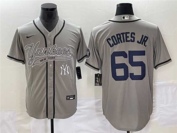 Men%27s New York Yankees #65 Nestor Cortes Jr. Gray With Patch Cool Base Stitched Baseball Jersey